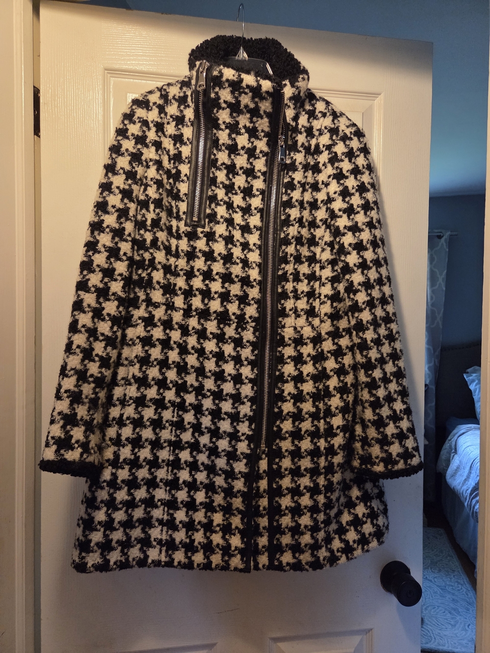 Calvin Klein Black and White Houndstooth Zip up Coat